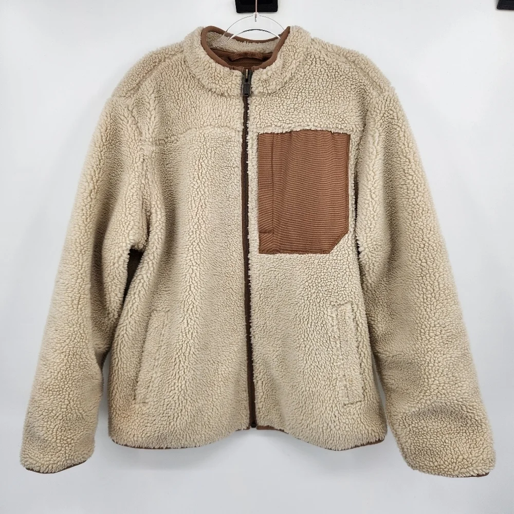 Duluth Trading Co Mens Burly Sherpa Fleece Jacket Size Large Cream Tan - Picture 8 of 8